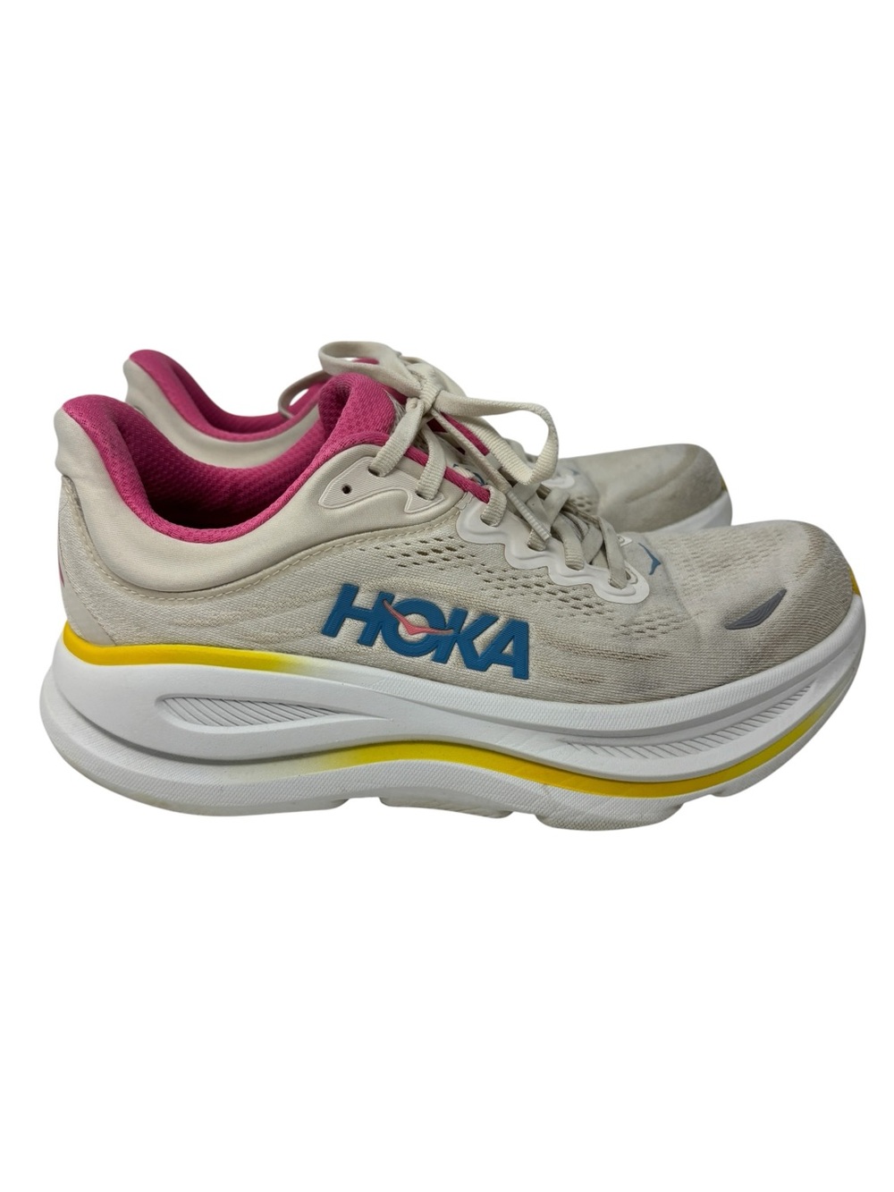 Hoka Bondi 9 Women's Sneakers Running Shoes Size 8D (Wide) in Alabaster/Birch